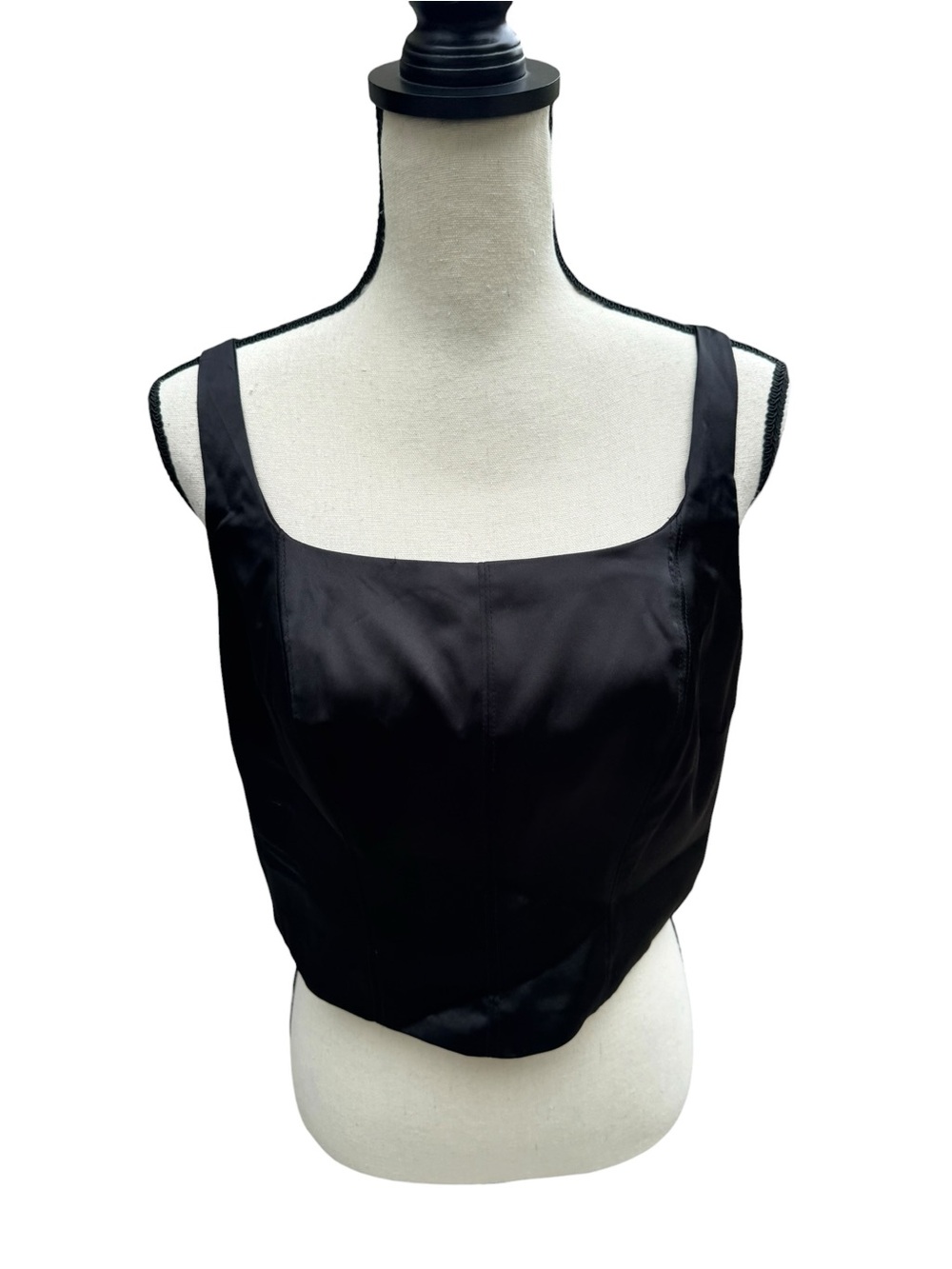 House of Harlow 1960 Black Satin Corset Crop Top Smocked Back Size L
